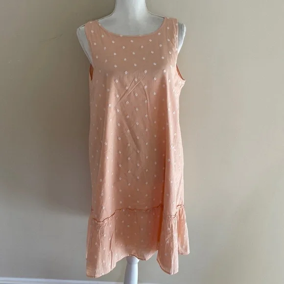 LOFT Peach Polka Dot Sun Dress with Bow - Picture 2 of 16
